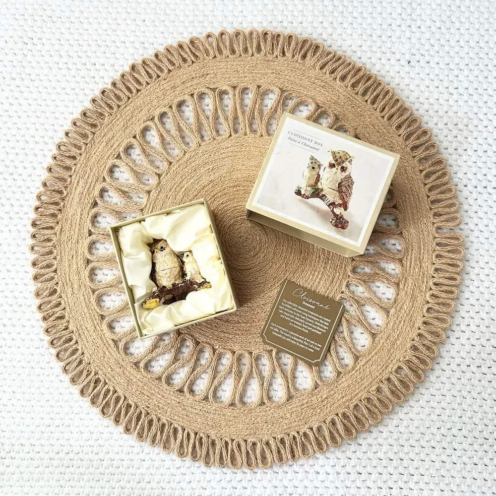Pier 1 Imports NIB Mother and Baby Owl Cloisonne Miniature Trinket Box 4208996